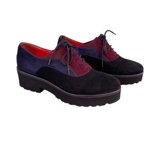 Vintage Pas De Rouge Platform Oxford Red Blue Black Suede Extralight Sz EU 35